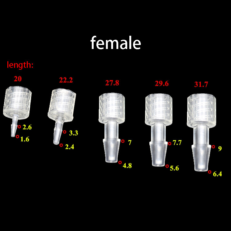1.6-6.4mm Luer Lock Connector Male/Female Thread Hose Barb Tail Straight Fitting
