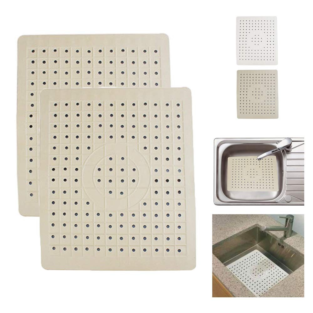 2 Pack Kitchen Sink Mat Drain Pad Protector 10″ x 12″ Variable, Beige