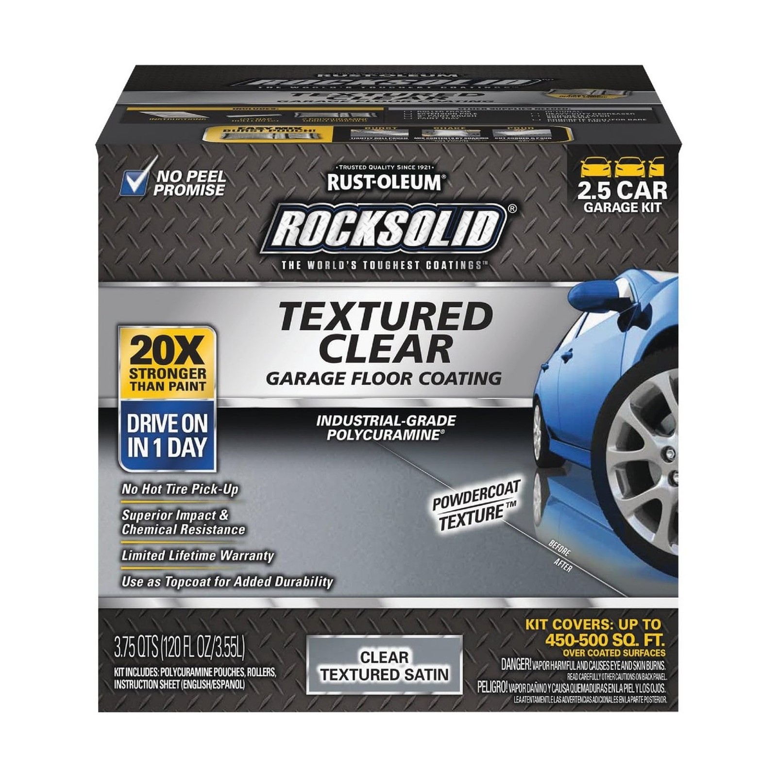 Rust-Oleum 317382 RockSolid Garage Floor Coating, 2.5 Car Kit, Textured Clear