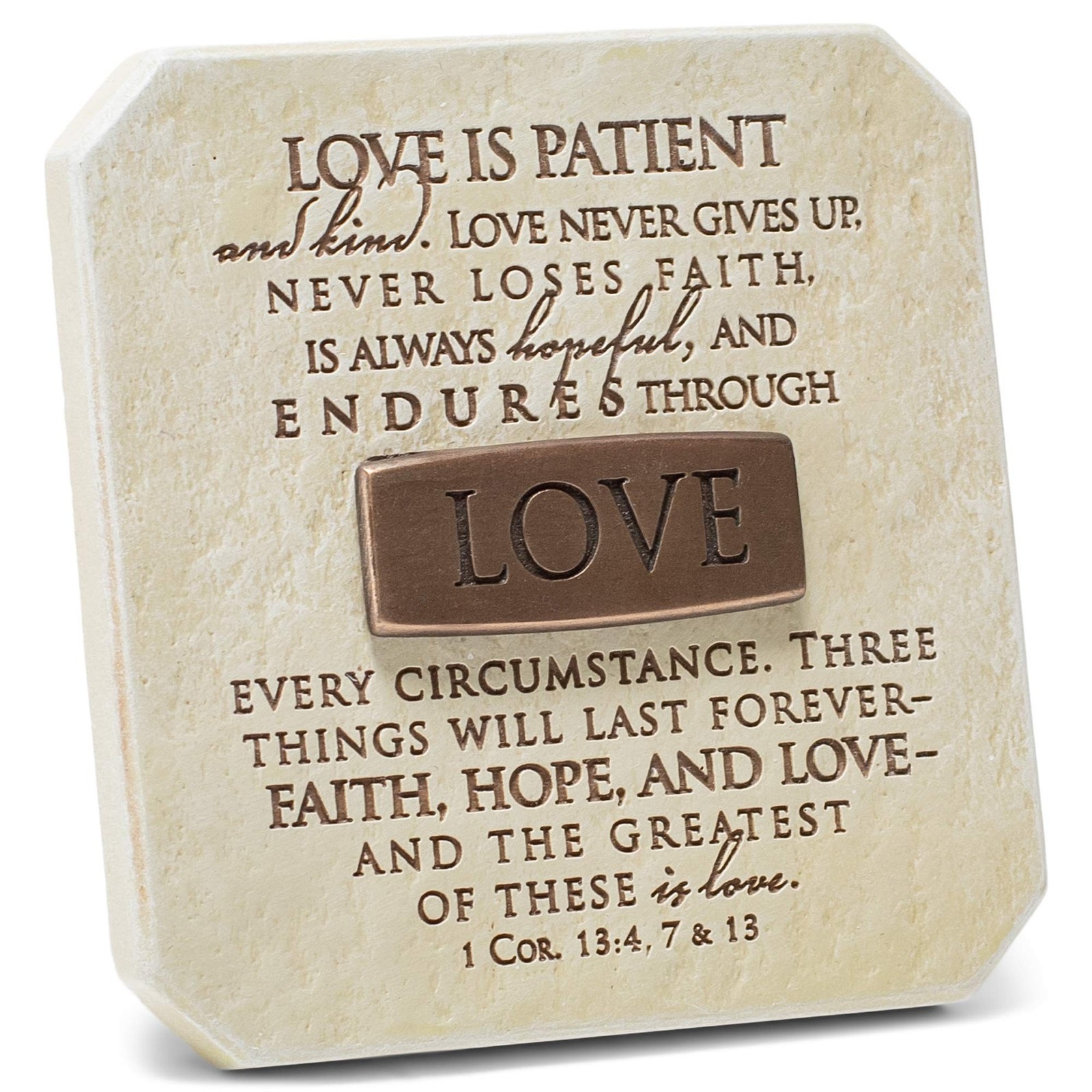 Lighthouse Christian Products Love Endures Sandstone 3.75 x 3.75 Cast Stone B…