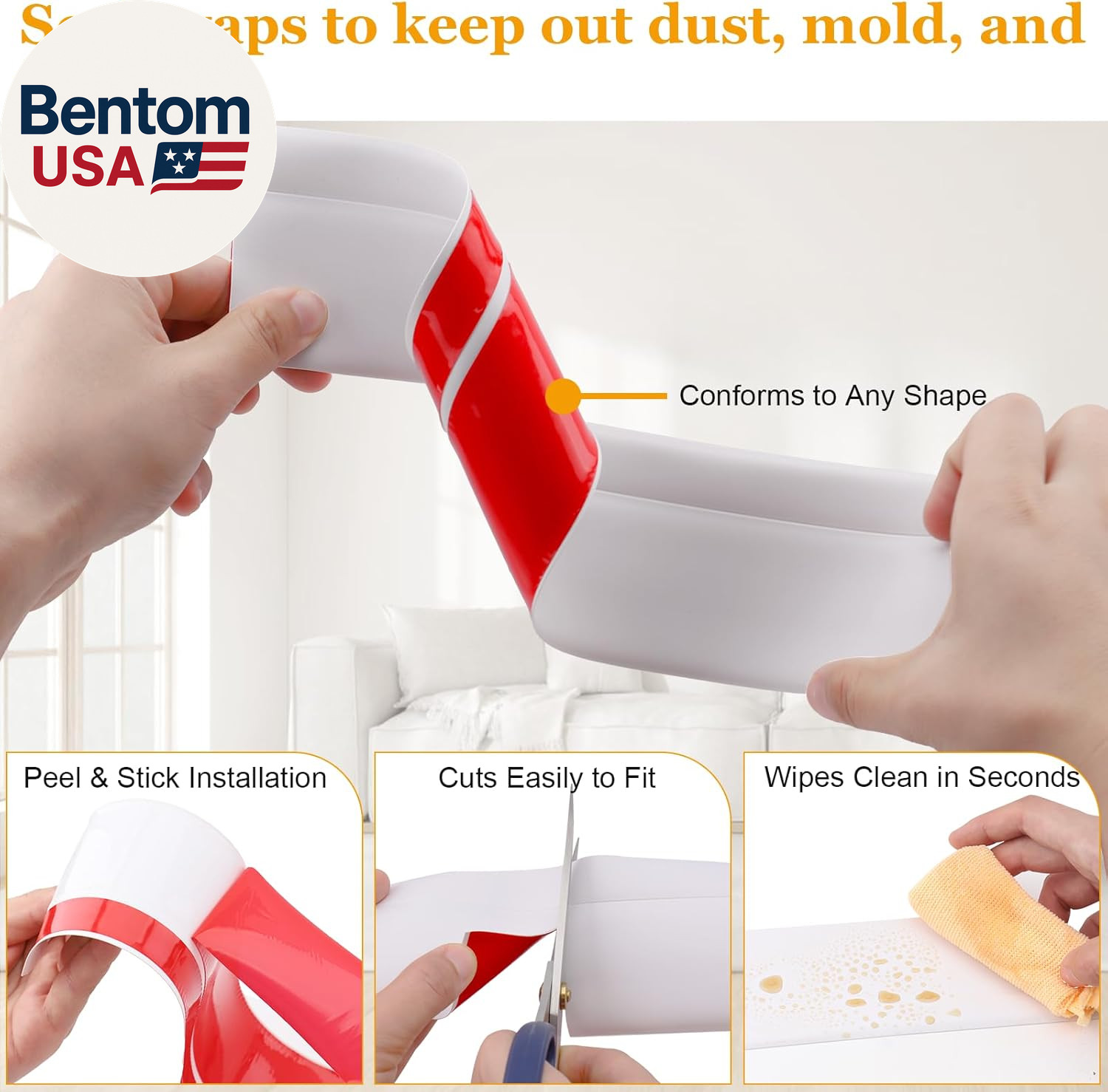 Self-Adhesive Flexible Baseboard Molding Trim – 20 Ft Vinyl Wall Base for Curved