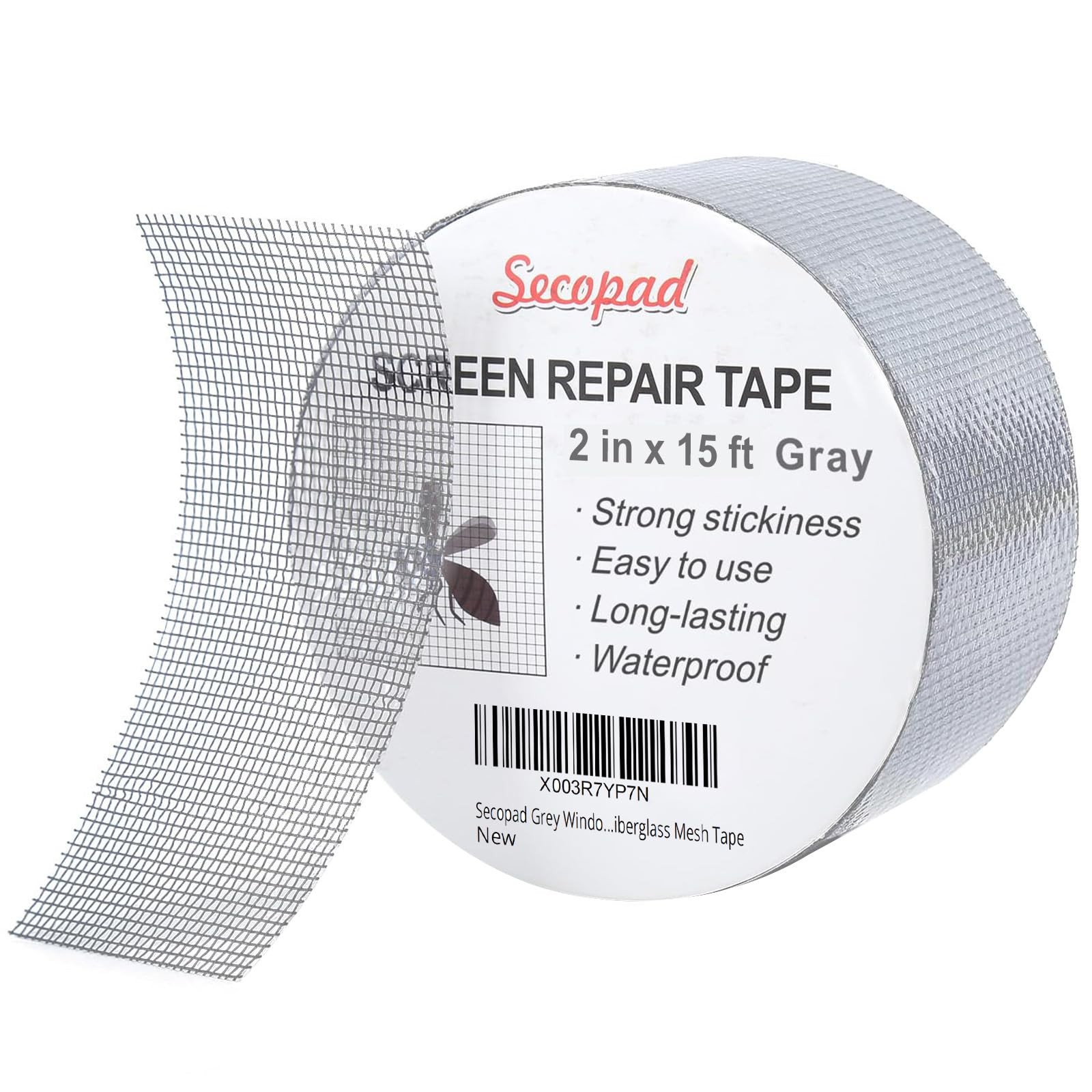 Secopad Grey Window Screen Repair Tape, 2IN X 15FT (180IN) x 15FT, Gray