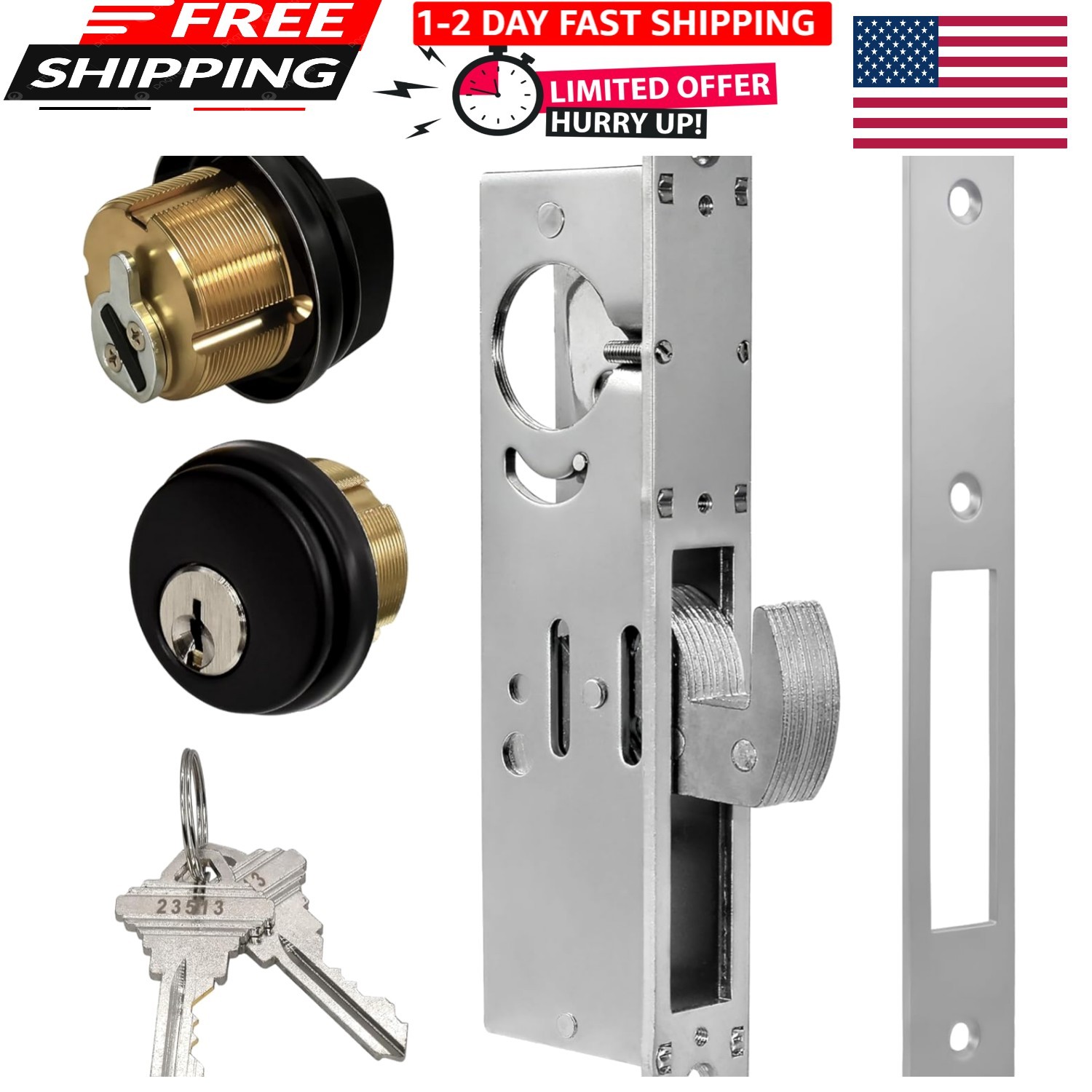 Storefront Door Lock Commercial Mortise Hook Bolt, Solid Brass Cylinder with …