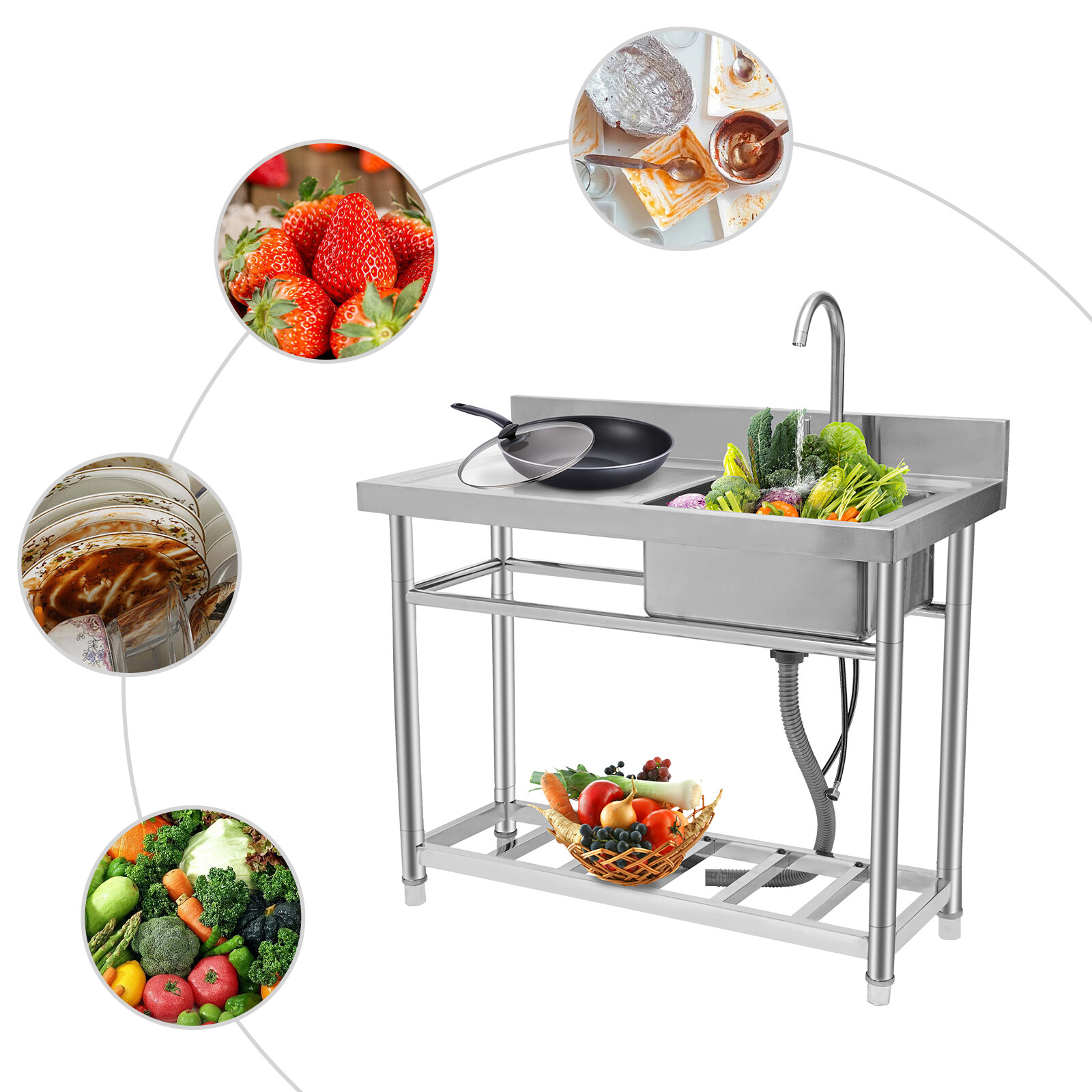 Single Bowl Kitchen Sink Fits Laundry Room Bathroom US Stainless Steel Durable.