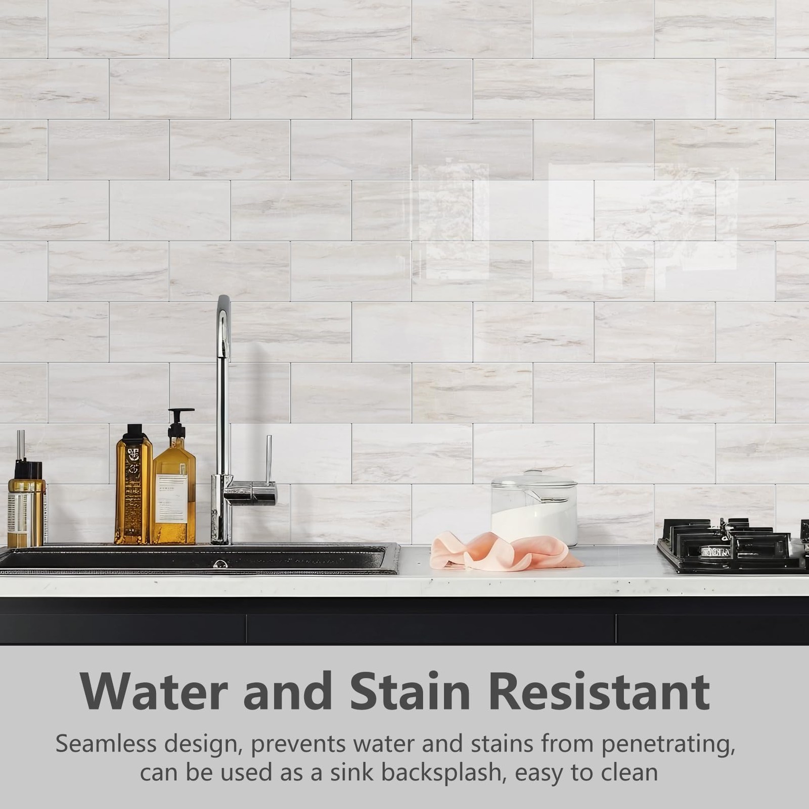 Subway Tile Peel and Stick Backsplash, Glossy Light Brown PVC Self Adhesive T…
