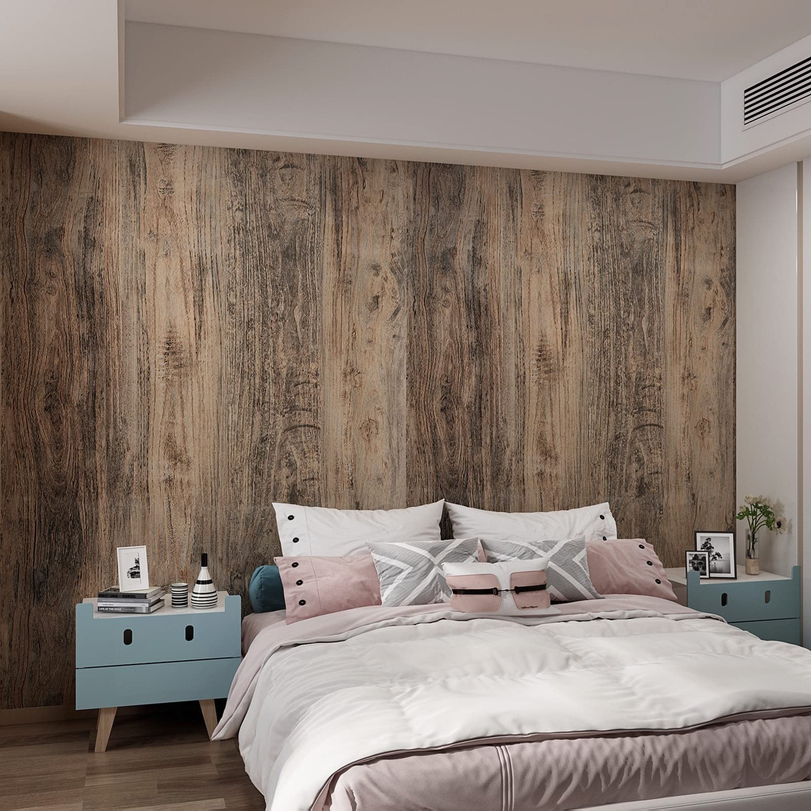 3yecao 24″×354″ Wide Thick Brown Grey Wood Wallpaper Peel and Stick Faux Ru