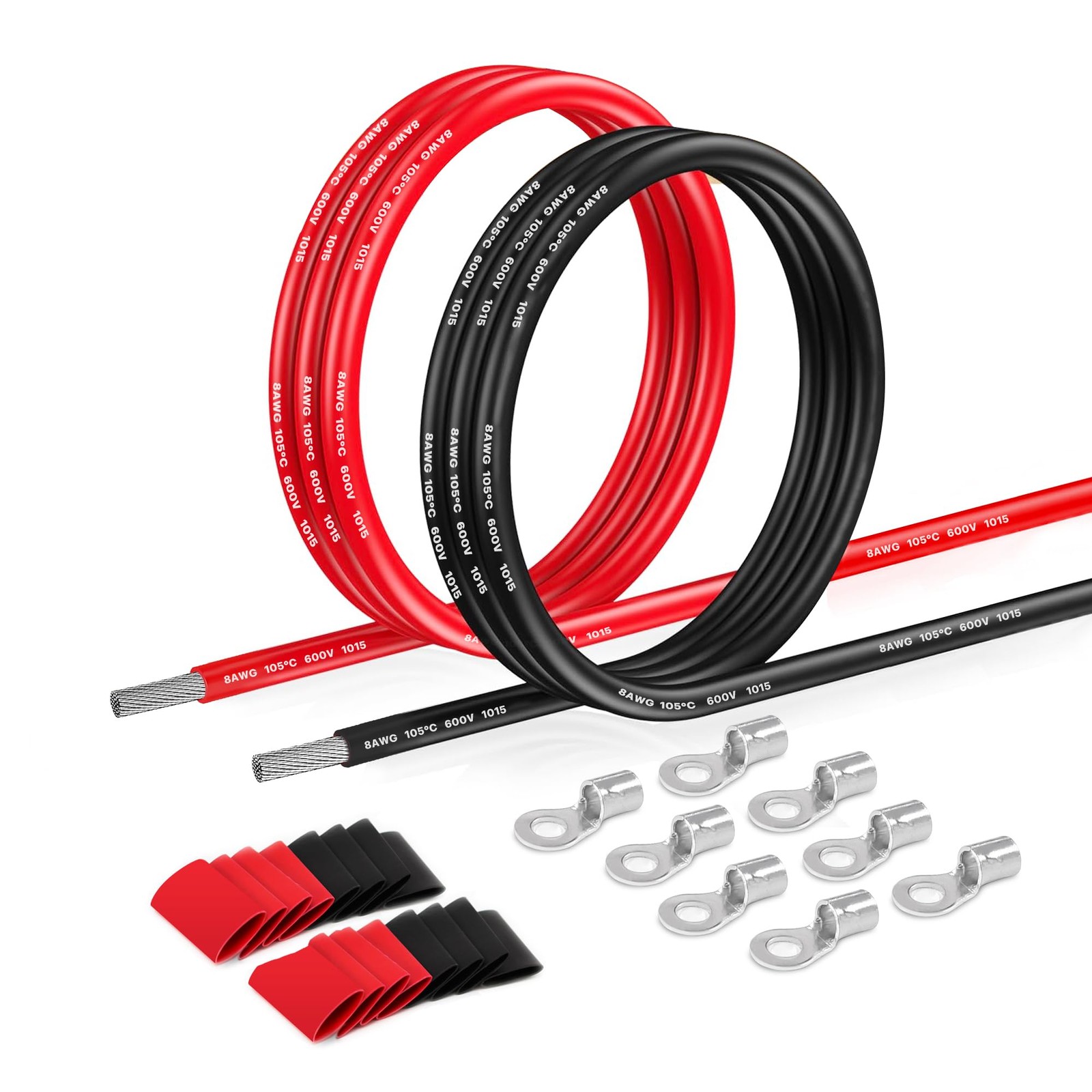 HULUWA 8 AWG UL1015 Wire 66Ft (33Ft Black + 33Ft Red) Tinned Copper