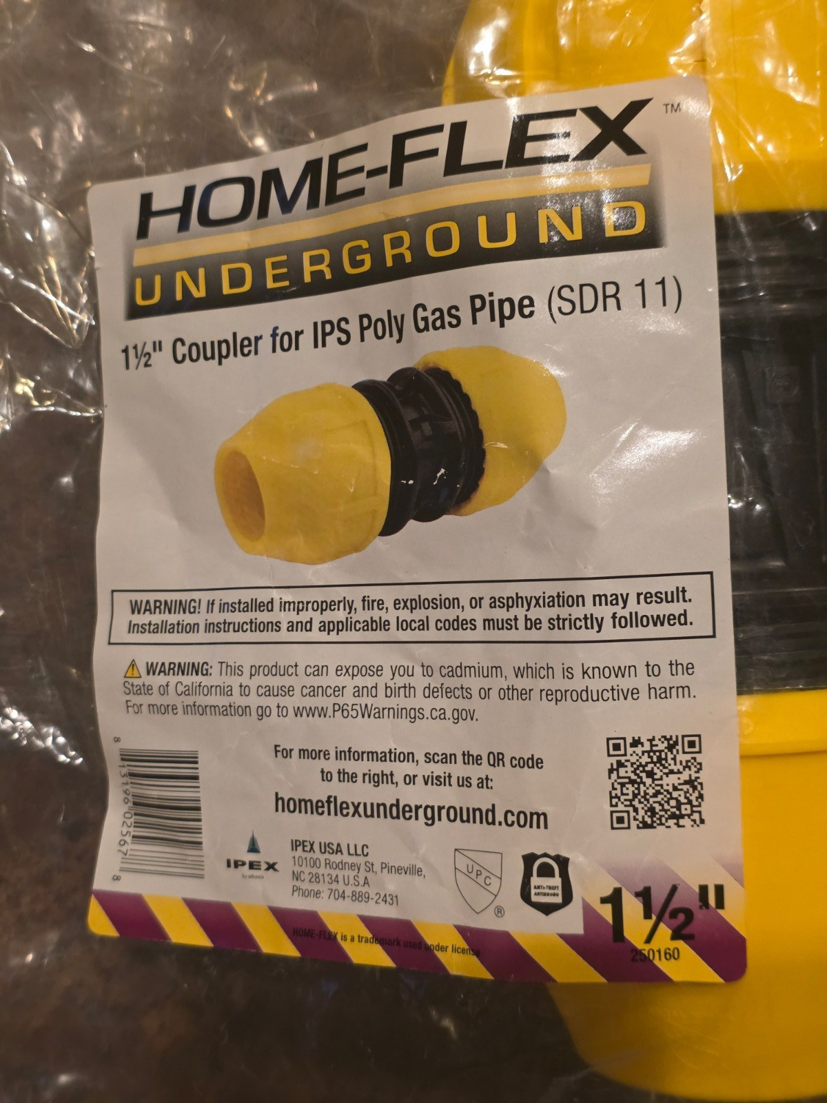 Home-Flex 1-1/2 inch IPS Underground Yellow Poly Gas Pipe Coupler (SDR-11)