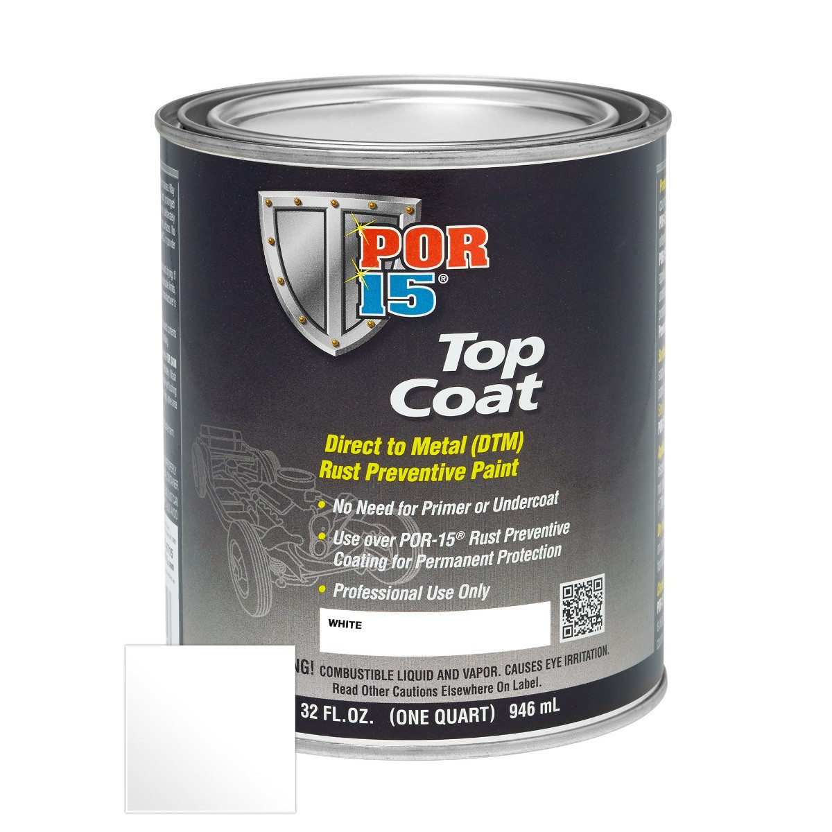 POR-15 INC 46804 Top Coat DTM Paint, 1 qt Can, White, Liquid, 30 to 60 min Curi