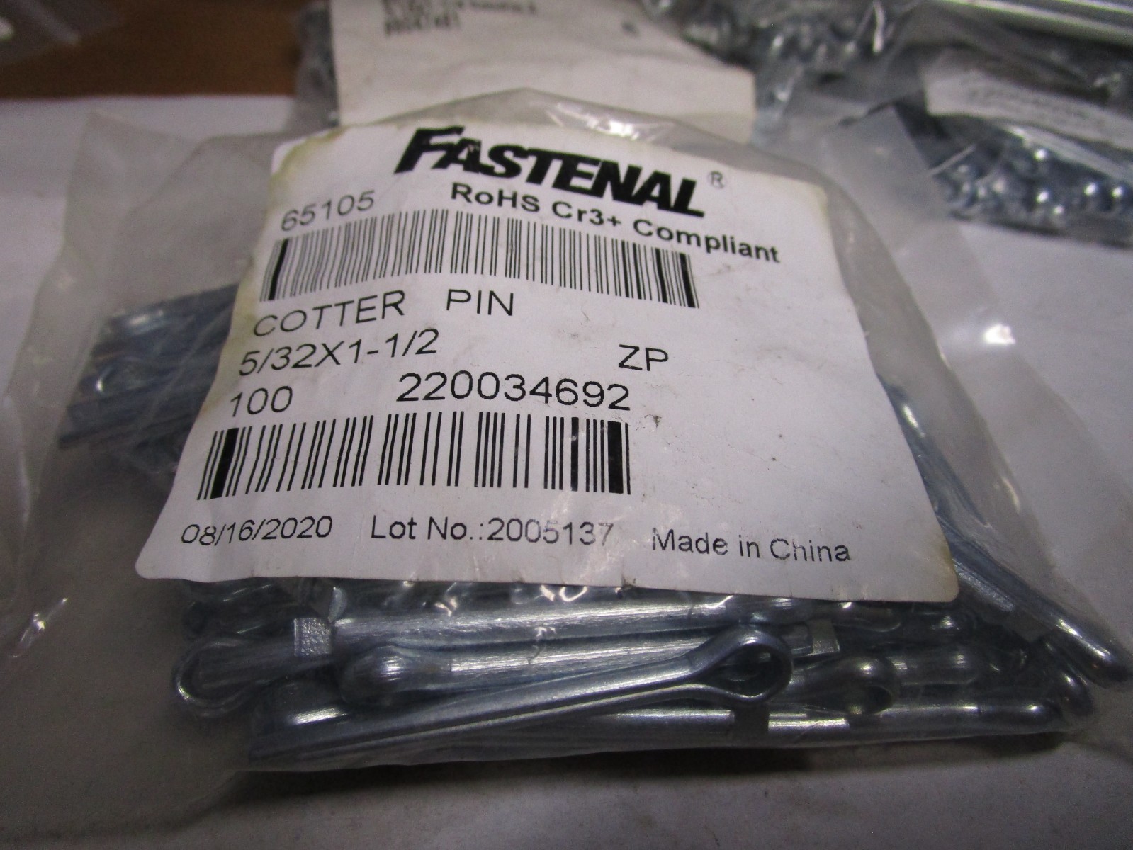 5/32″ x 1-1/2″ Zinc Finish Extended Prong Cotter Pin QTY 100