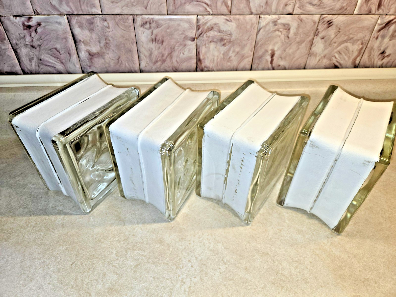 (4) Piece New (NOS), MCM, 5-3/4″ x 5-3/4″ x 3-7/8″, Wavy Glass Block – (Retired)