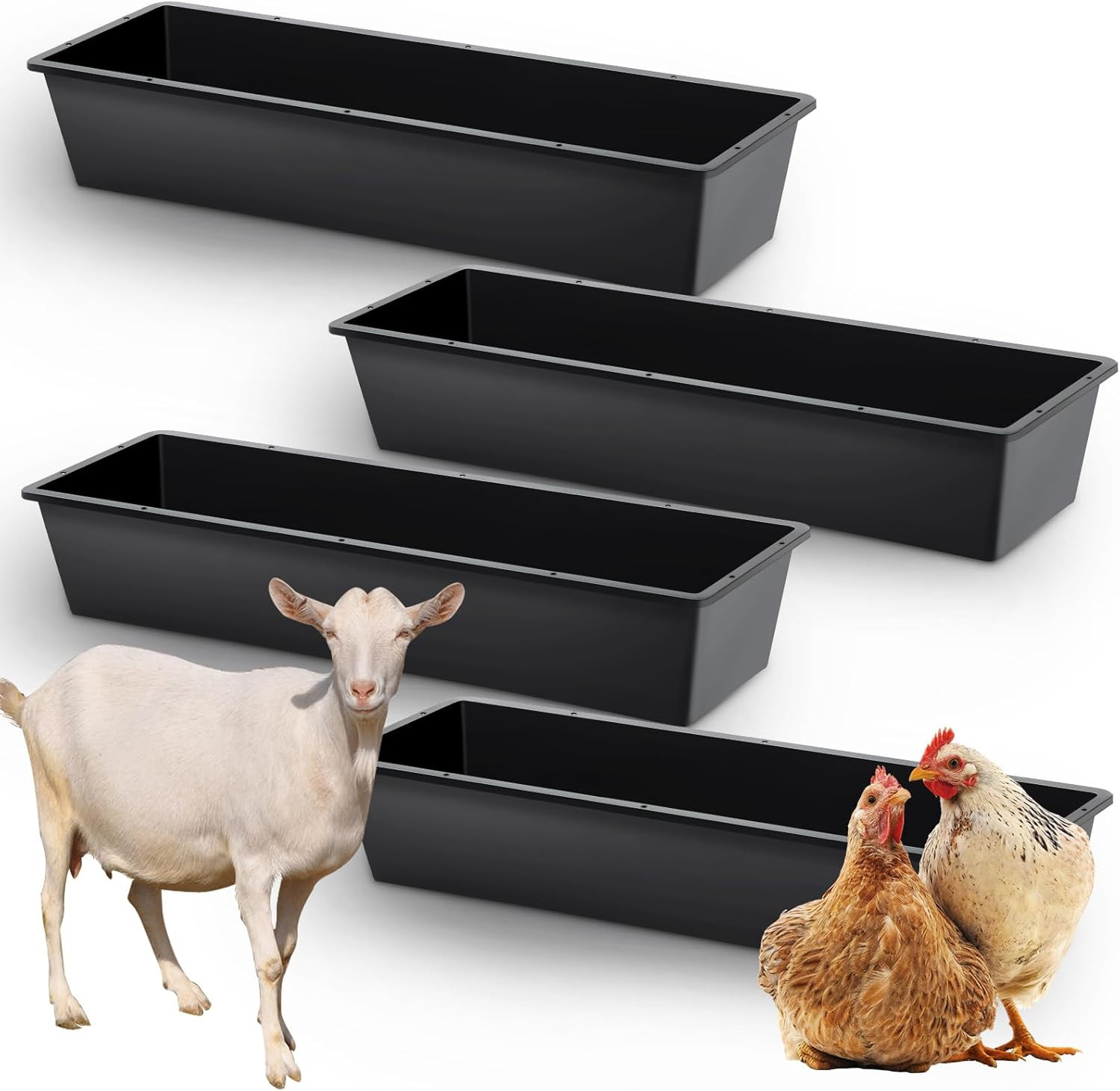 4-Pack 12 Gallon 39″ Livestock Water Feeding Trough for Pig Calves Sheep Horses