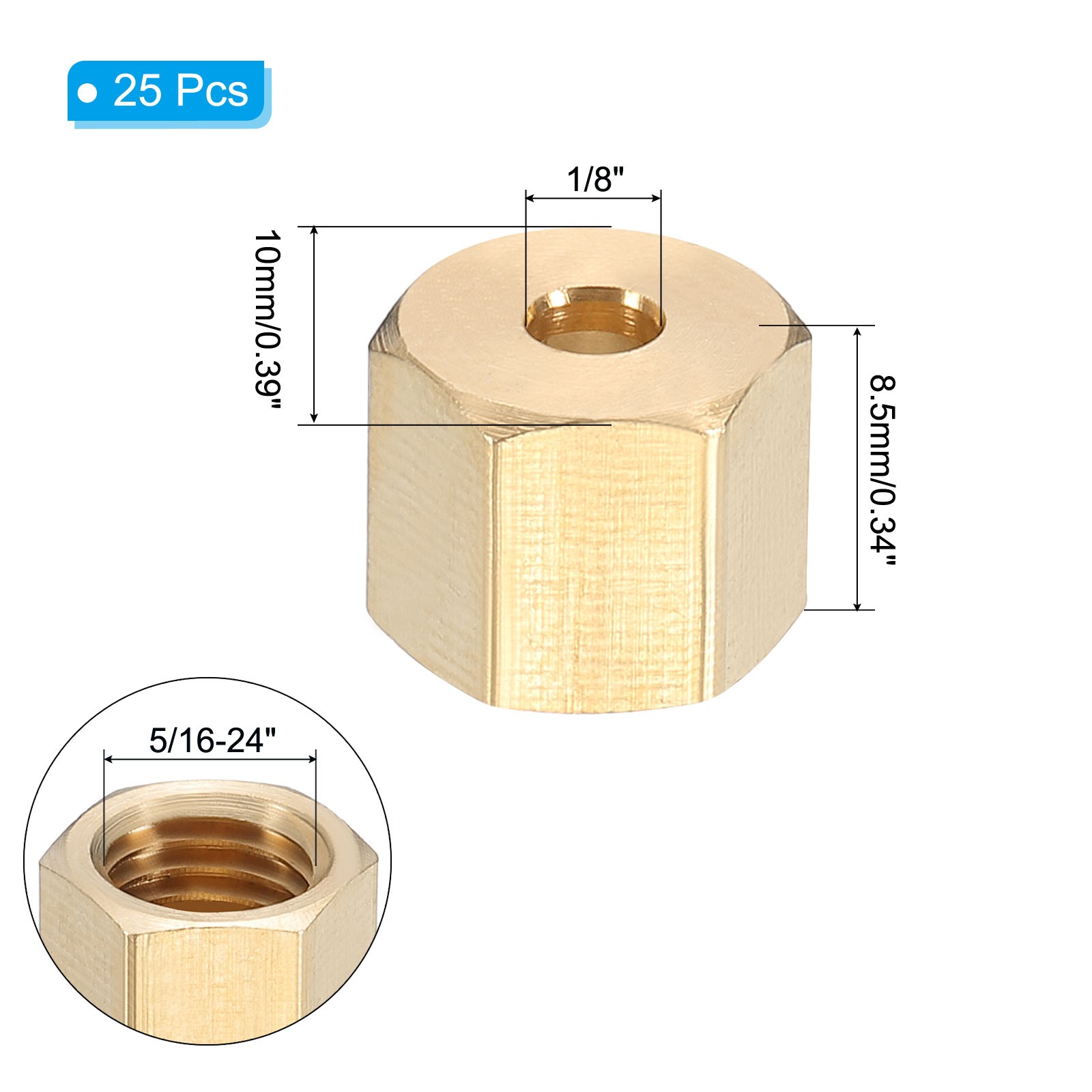1/8″ Brass Compression Nut,25Pcs Brass Compression Fitting Plumbing System