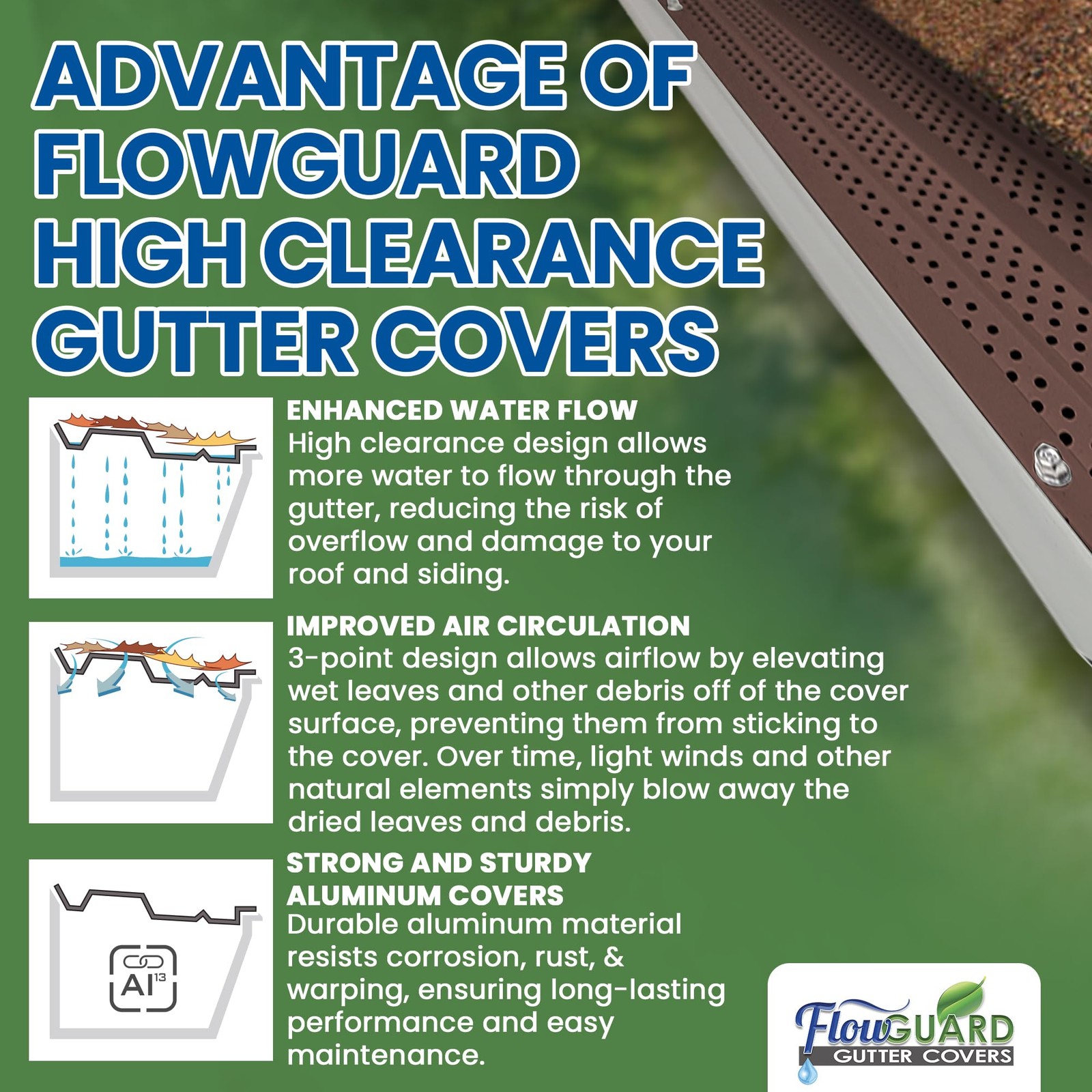 Flowguard Usa Made Professional Diy 5 Inch High Clearance 50-Year Gutter Cover