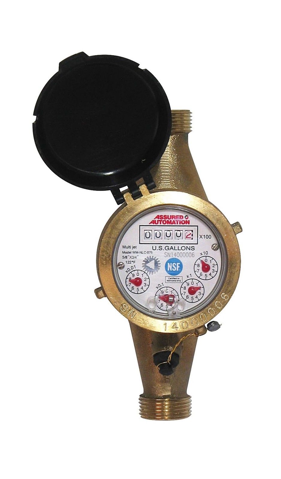 3/4″ Water Meter:Lead Free Brass, Multi-Jet, Gallons, No Pulse Output(Horizontal