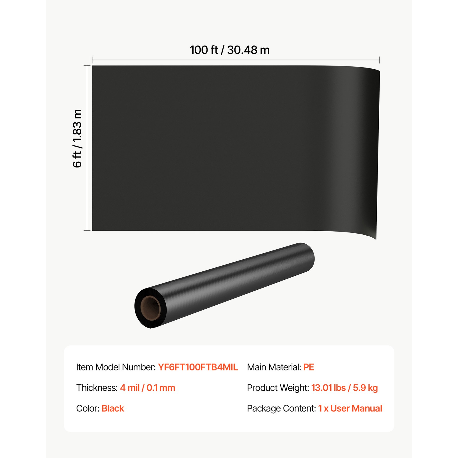 Uimoso 4Mil Plastic Sheeting Roll 6 x 100 FT Heavy Duty Polyethylene Film Black