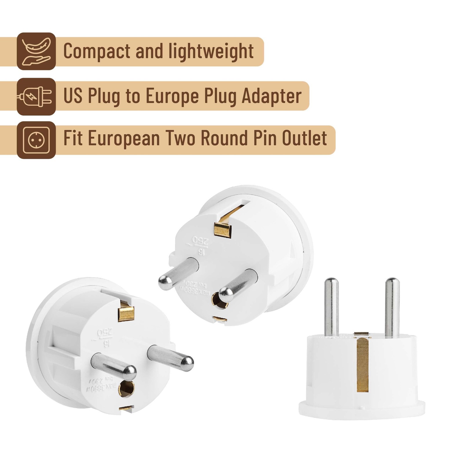 Bates- European Travel Plug Adapter, 2 Pack, Type E/F, 2 Pack