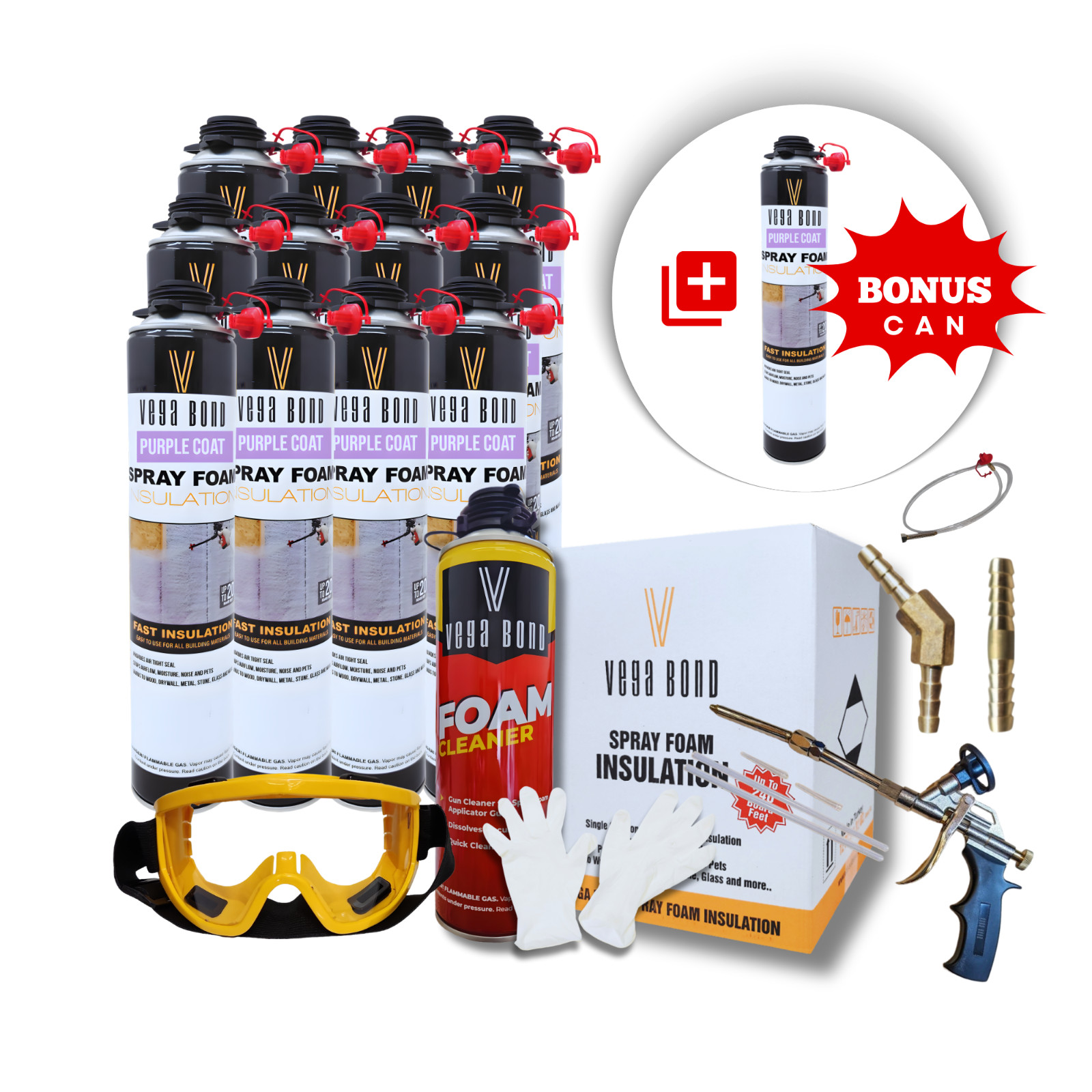 Vega Bond Purplecoat Closed Cell Insulation Spray Foam 12pack Gun&Cleaner 240SF
