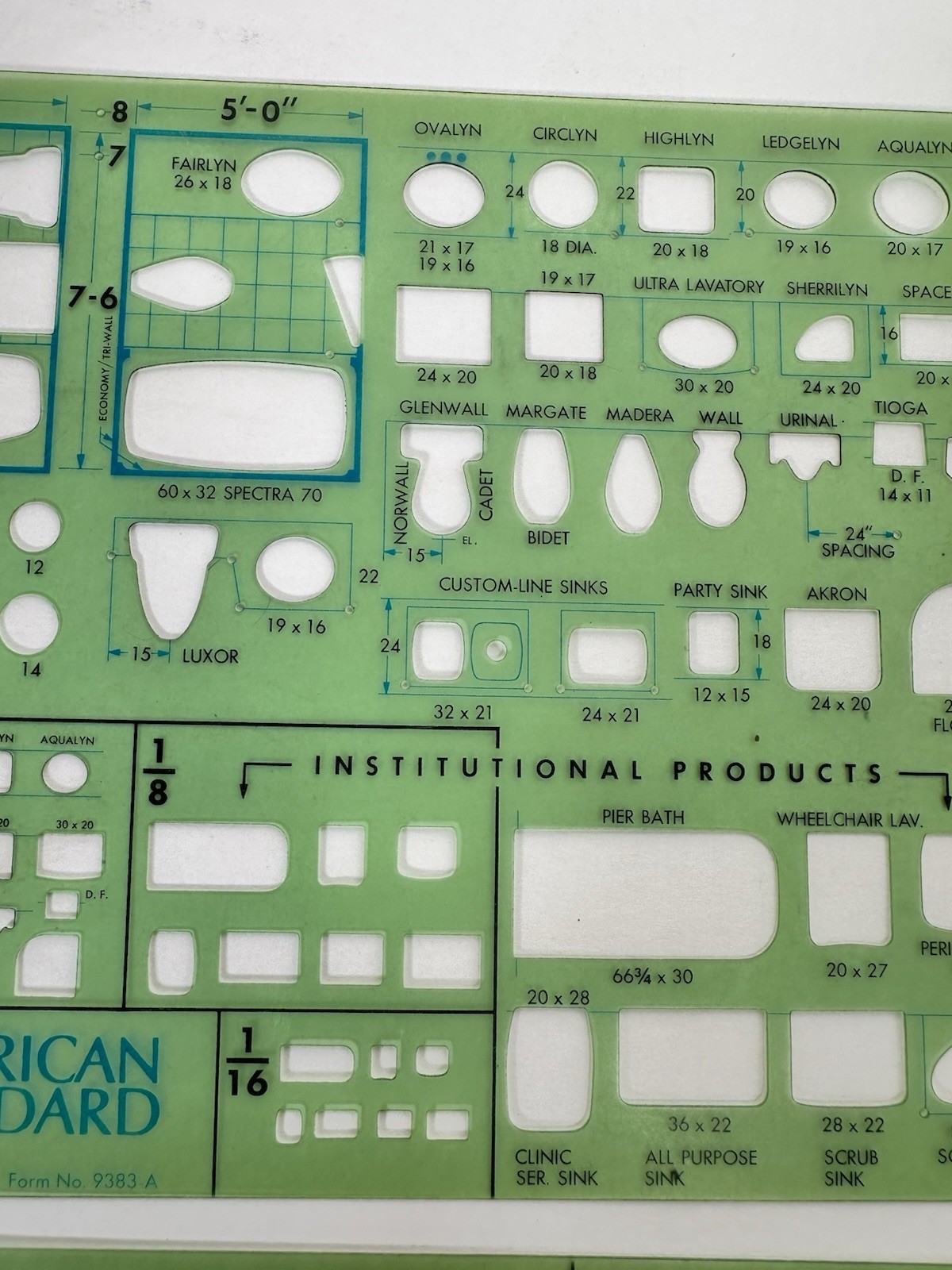 Vintage American-Standard Plumbing Fixtures Template Architect Engineer Drafting