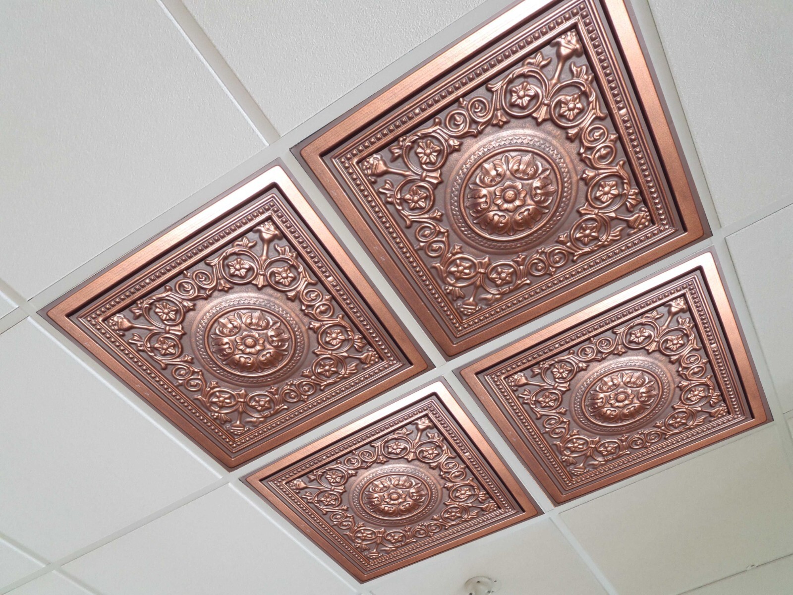 Washable PVC Ceiling Tiles – 2′ x 2′ Lay-in Tile Mold Free, Majesty Copper Brown