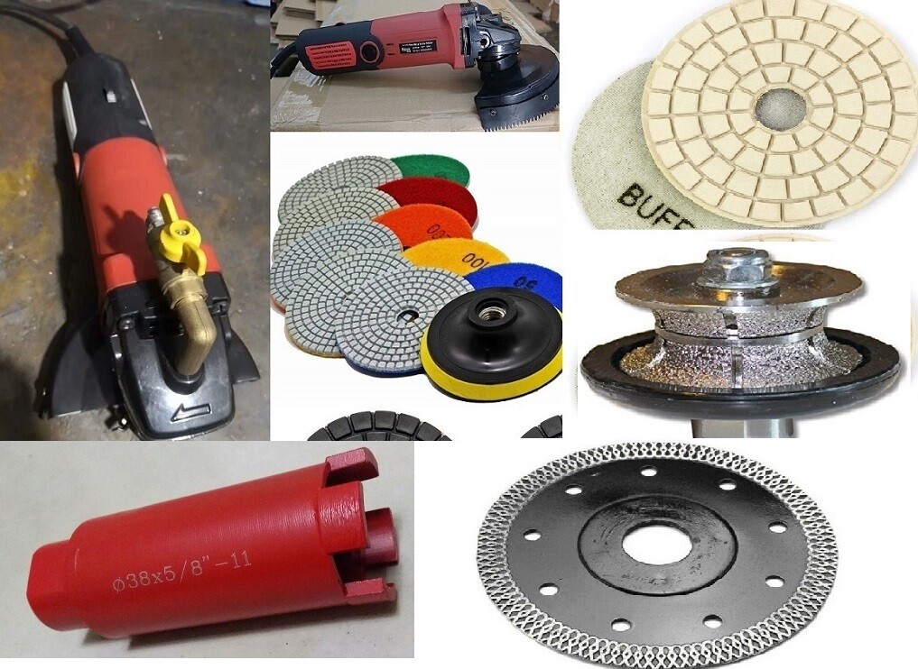 Stone Fabrication Kit Wet Polisher + Diamond Pads Core Bit Bullnose V40 Router