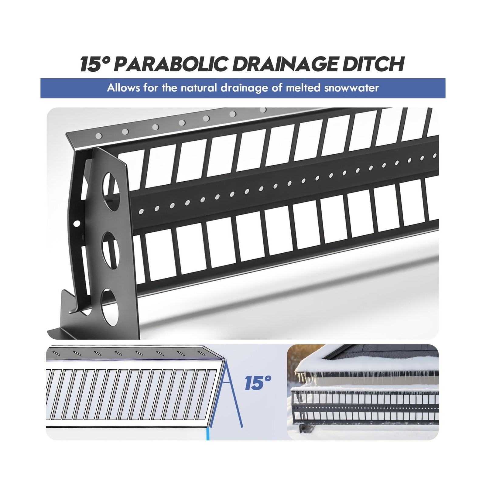 Snow Guard Railing, 8ft Retractable Metal Roofs Snow/Ice Guards with 15° Gr