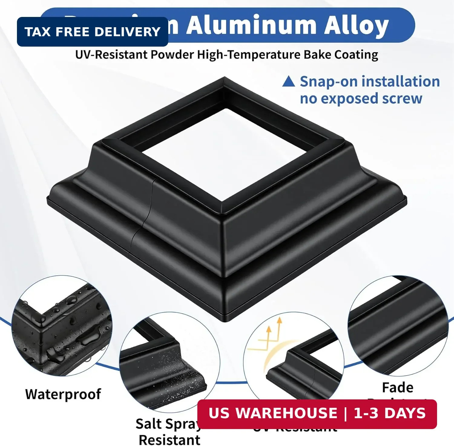 4-Pack 4×4 Post Skirt Aluminum Split Deck Post Base Cover (Black) | With 3.5″x3.