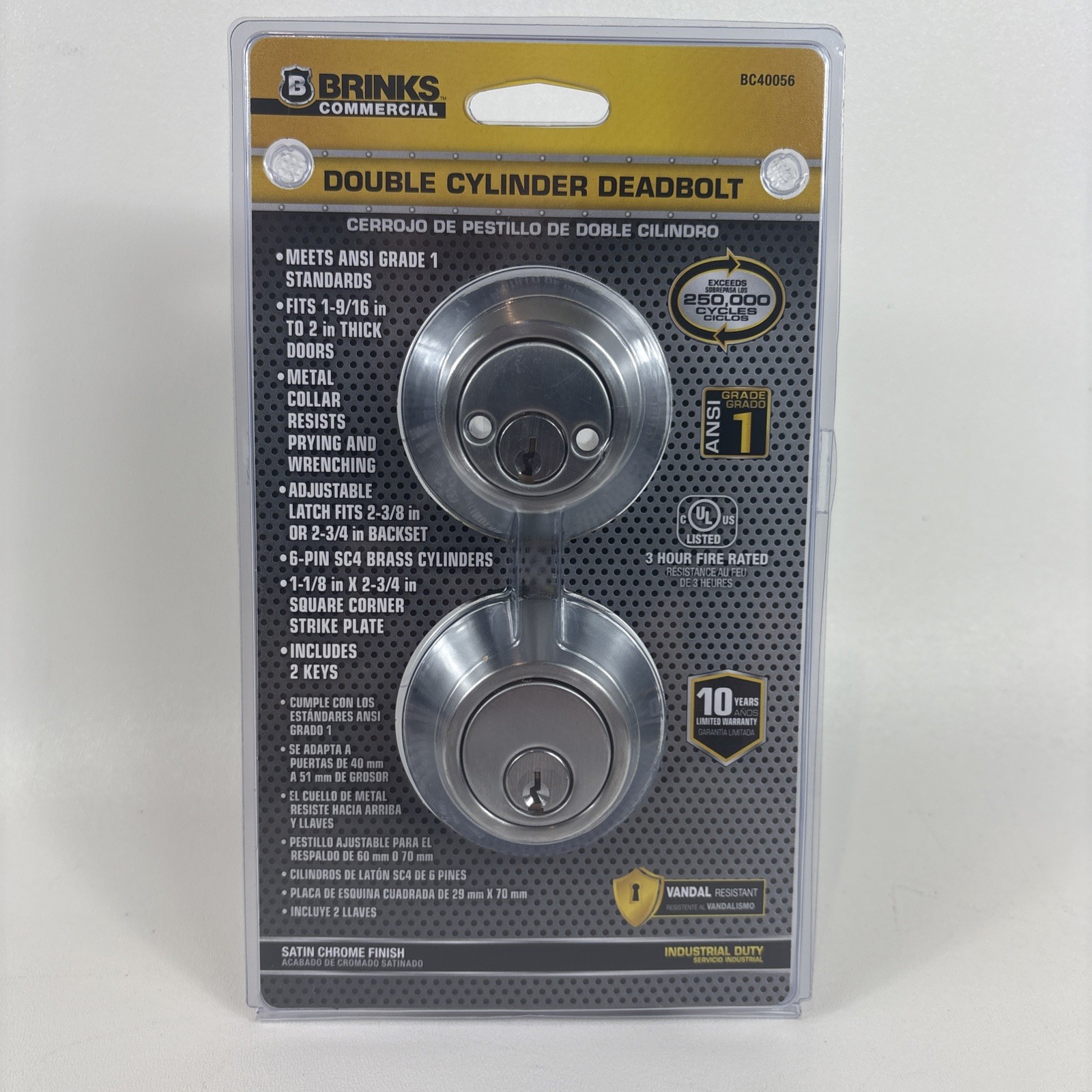BRINKS COMMERCIAL BC40056 Industrial Duty Double Cylinder Satin Chrome Finish