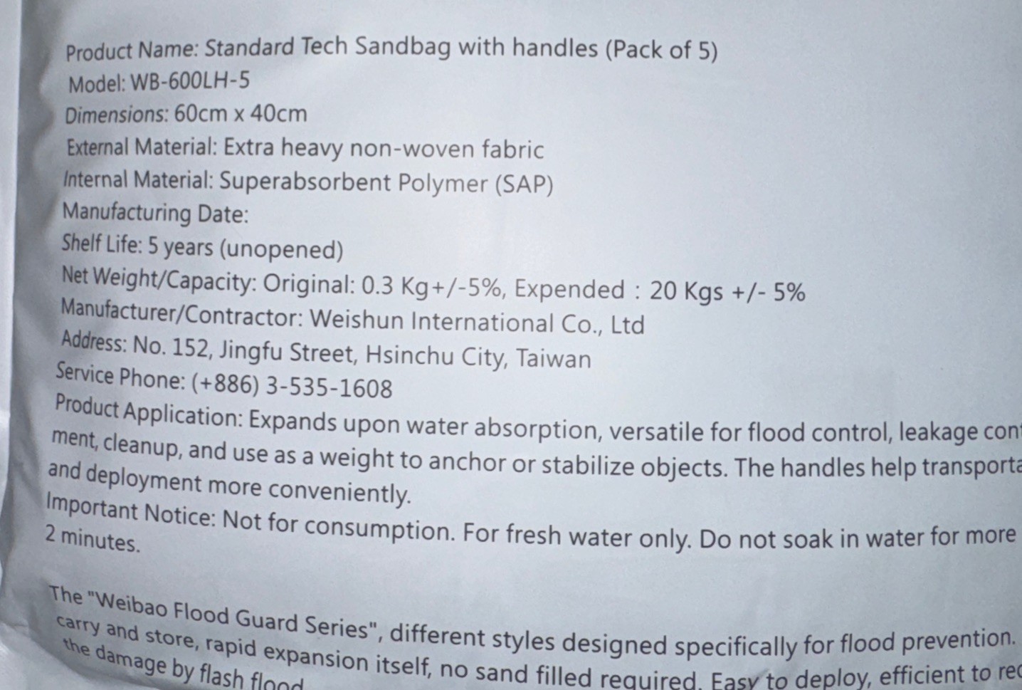 Weightless Sandbags 10 Pack 24×16’’ H2O Activated EZ Store EZ Carry 40lb XPanded
