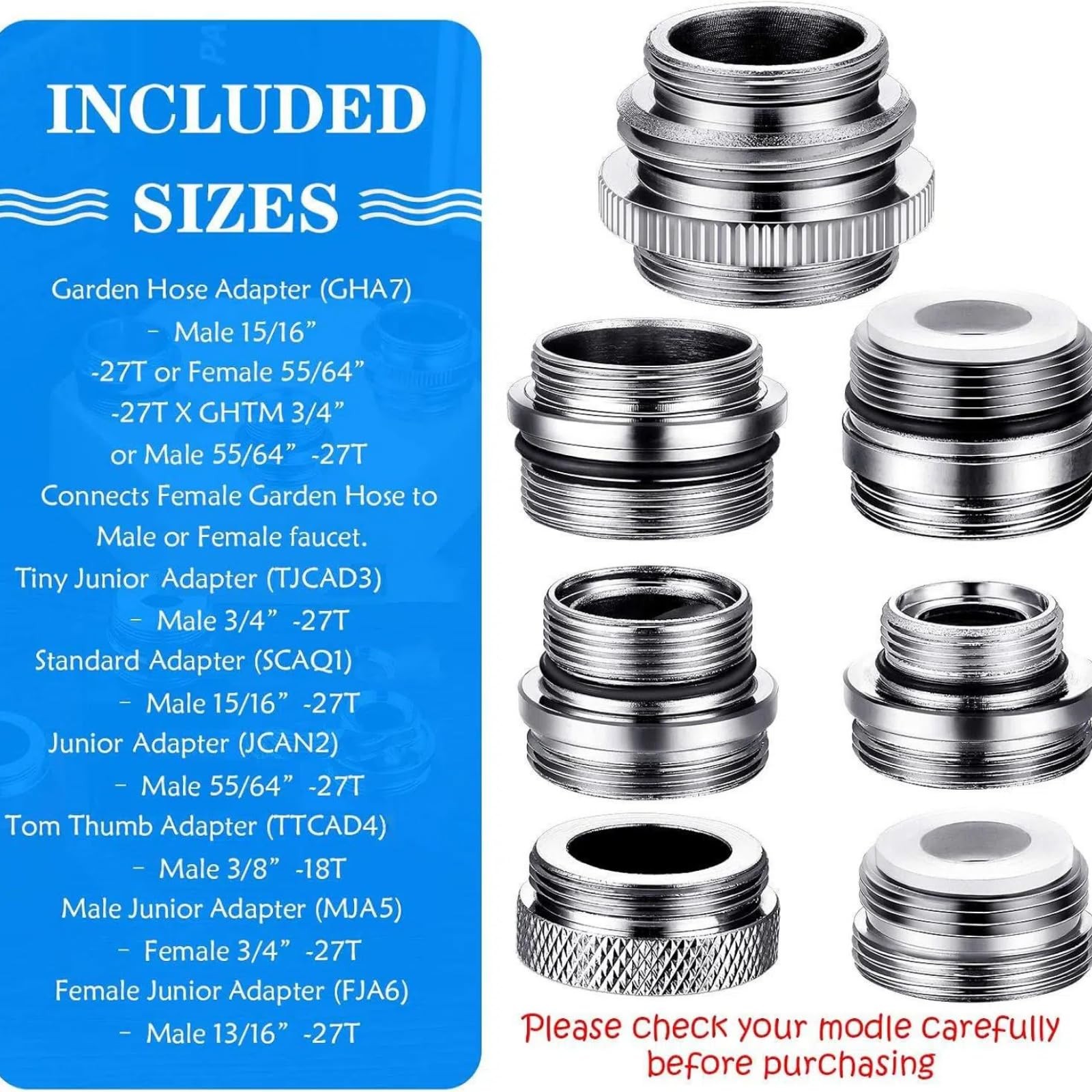 Hotop 7 Pieces Faucet Adapter Kit, Brass Aerator Male/Female