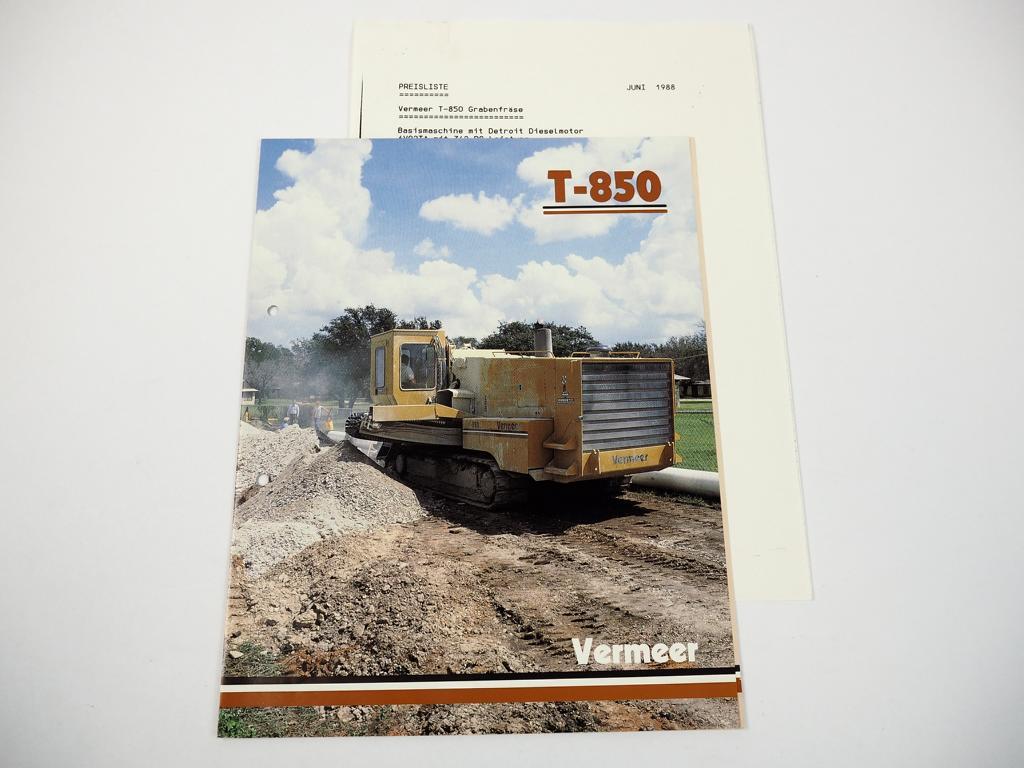Brochure Vermeer T850 trencher Steinbrück 1987 + price list