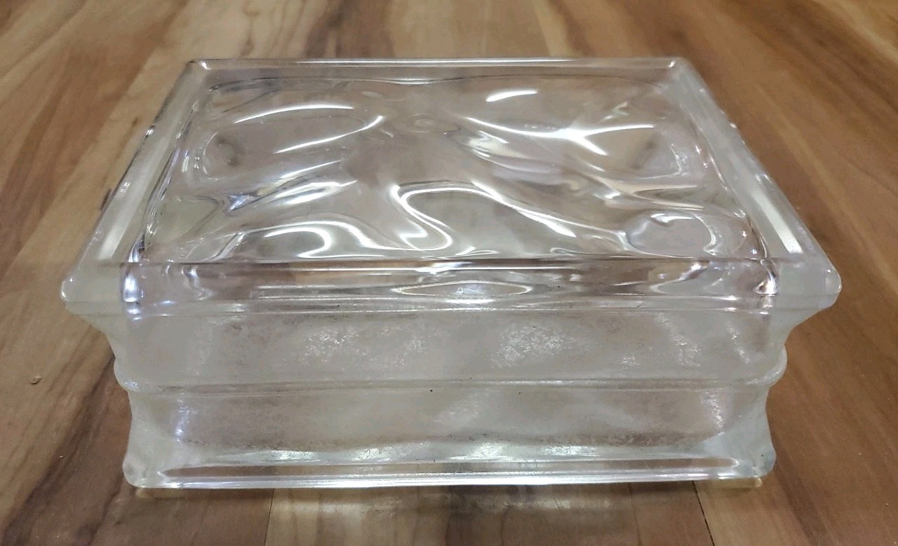 Vintage Architectural Glass Block Rectangle 7.75″x5.75″x3″ Reclaimed Wave Wavy
