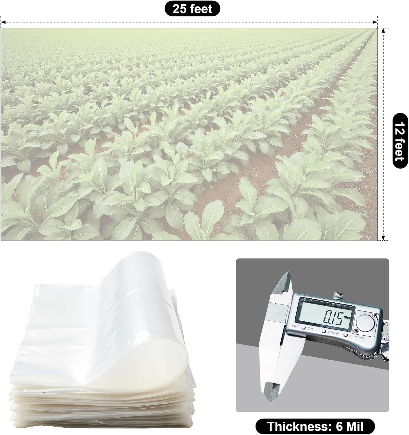Greenhouse Plastic Sheeting 12 X 25Ft – 6 Mil Clear Polyethylene Film, UV Resist