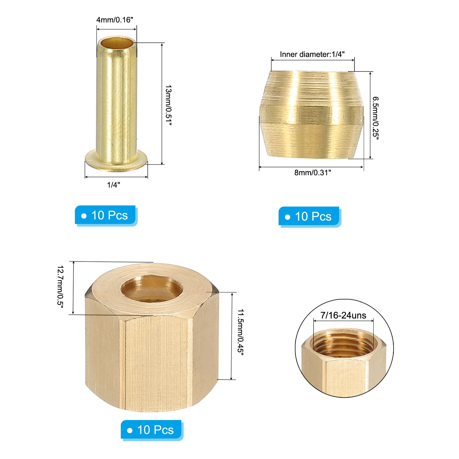30Pcs Brass Compression Fittings Assortment Kit 1/4″ Connector