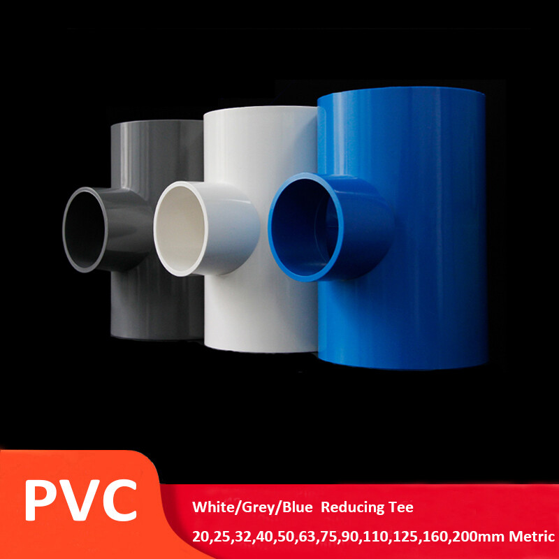 PVC Reducing Tee Solvent Weld Pressure Pipe Connector White/Grey/Blue & Sizes