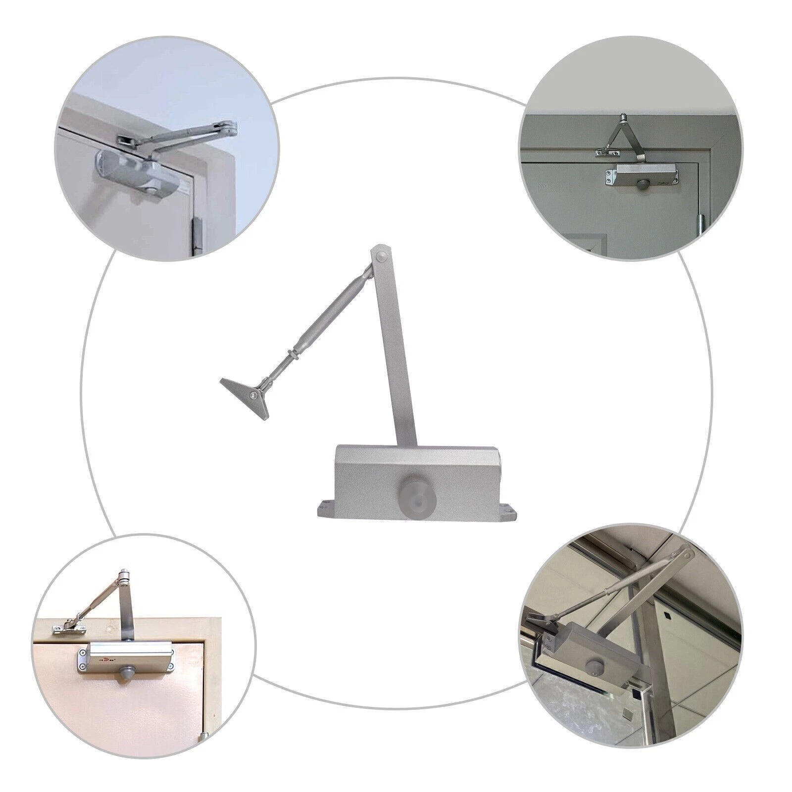 65-85 Kg Size4 Commercial Door Closer Silver Aluminium Alloy Heavy Duty