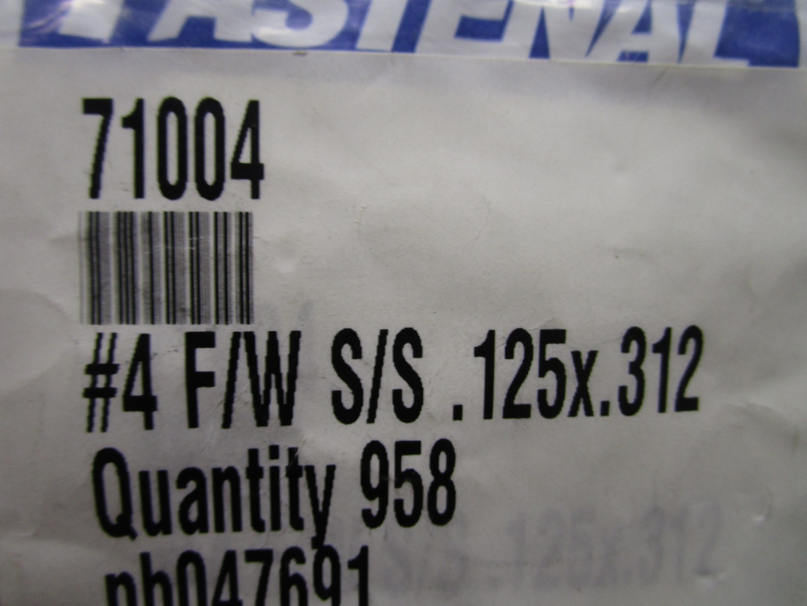 #4 x 0.312″ OD 18-8 Stainless Steel Large OD Flat Washer QTY 958