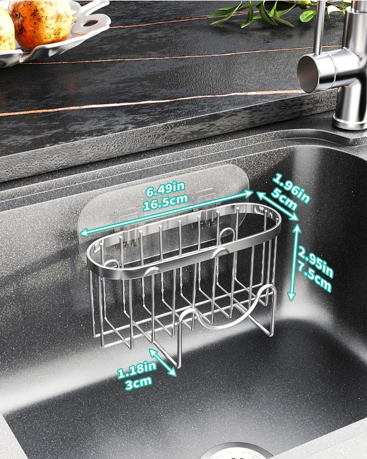 HapiRm Multifunctional Adhesive Kitchen Sink with M-shaped Holder, Silver