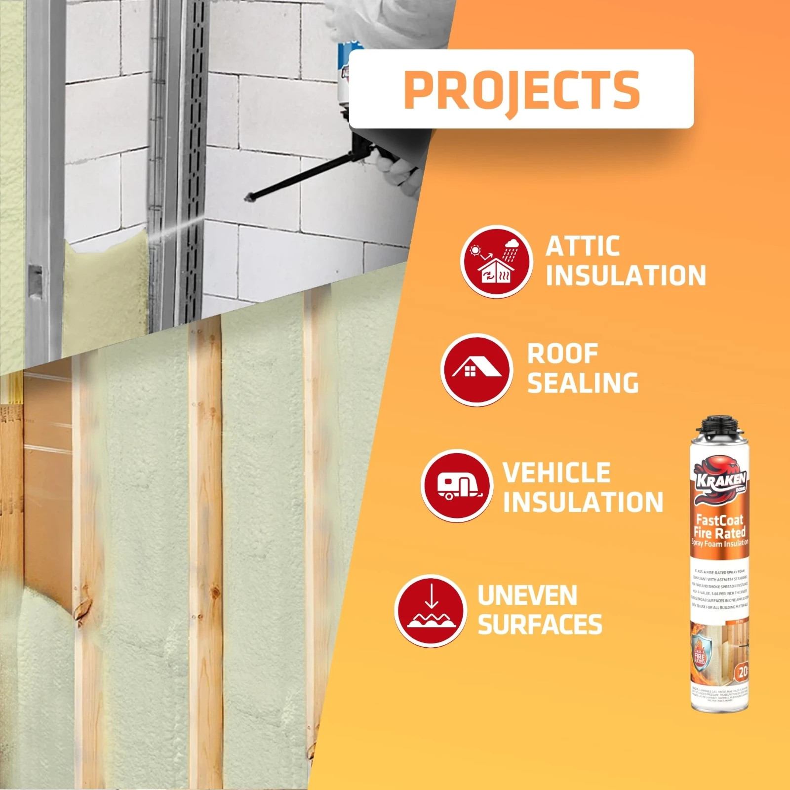 Spray Foam Insulation Kit, Closed Cell, Fire Rated (36×27.1oz.720 bd/ft) 36 Pack