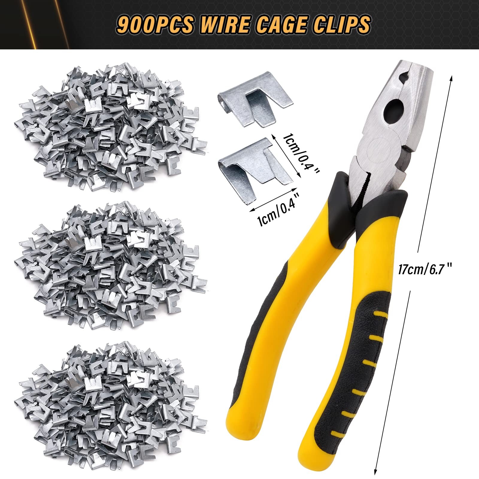 900pcs Rabbit Chicken Wire Cage Clips with Fence Pliers Hog Rings Yellow