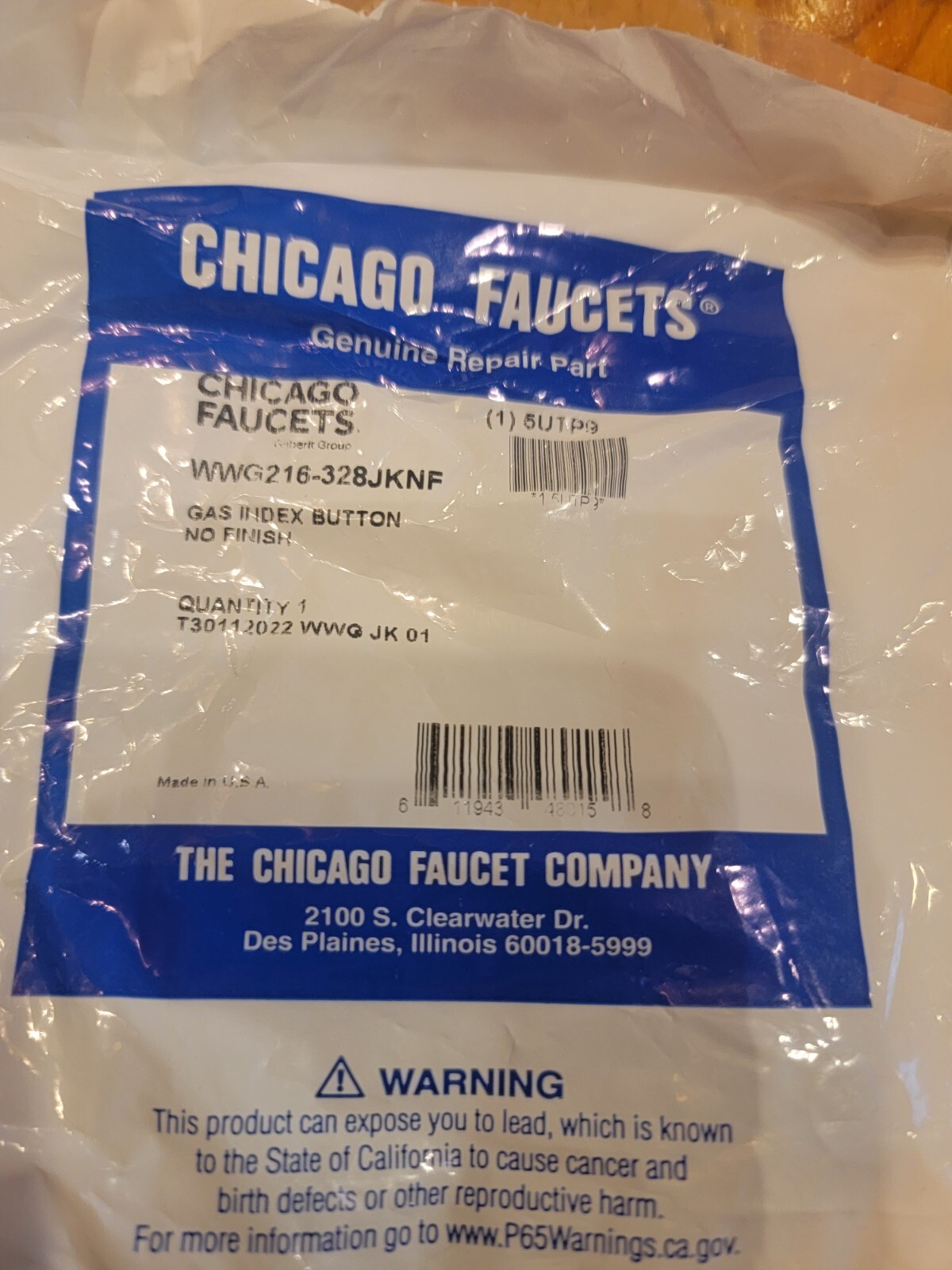 2pk Chicago Faucet 216-328Jknf Button, Gas, Plastic,Use With 204-4-Arm Handles