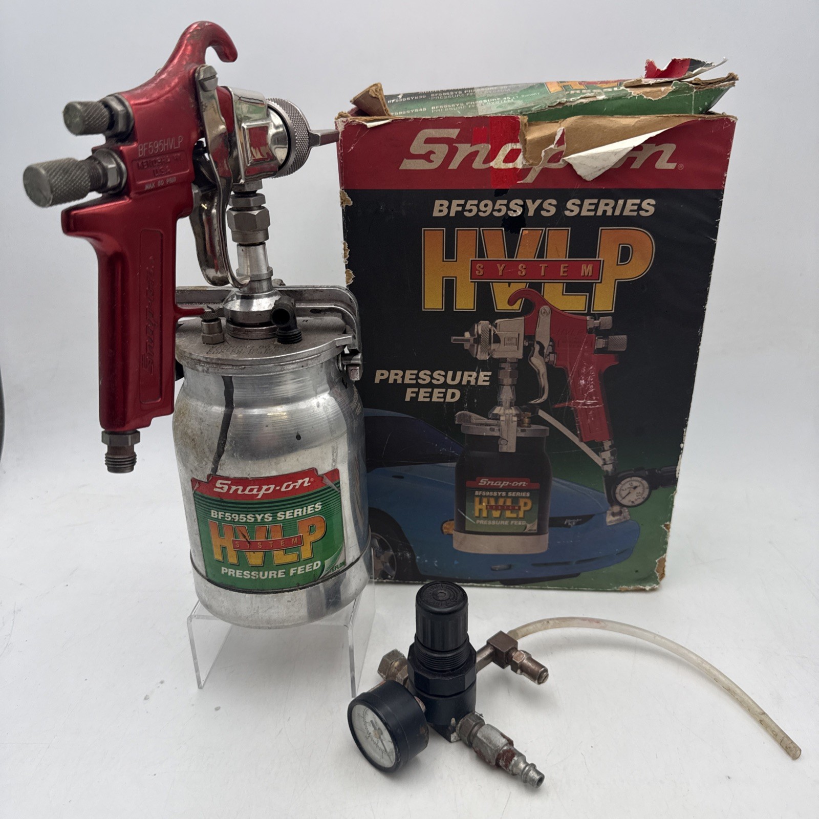 Vtg Snap-on BF595SYS HVLP Pressure Feed Paint Spray Gun Kit W/ Regulator In Box