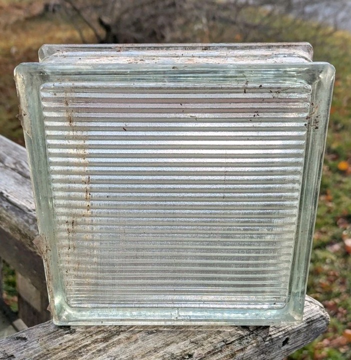 Vintage Reclaimed Glass Blocks 7.5 x 7.5 x 3.125 Salvage Light Brick Lines