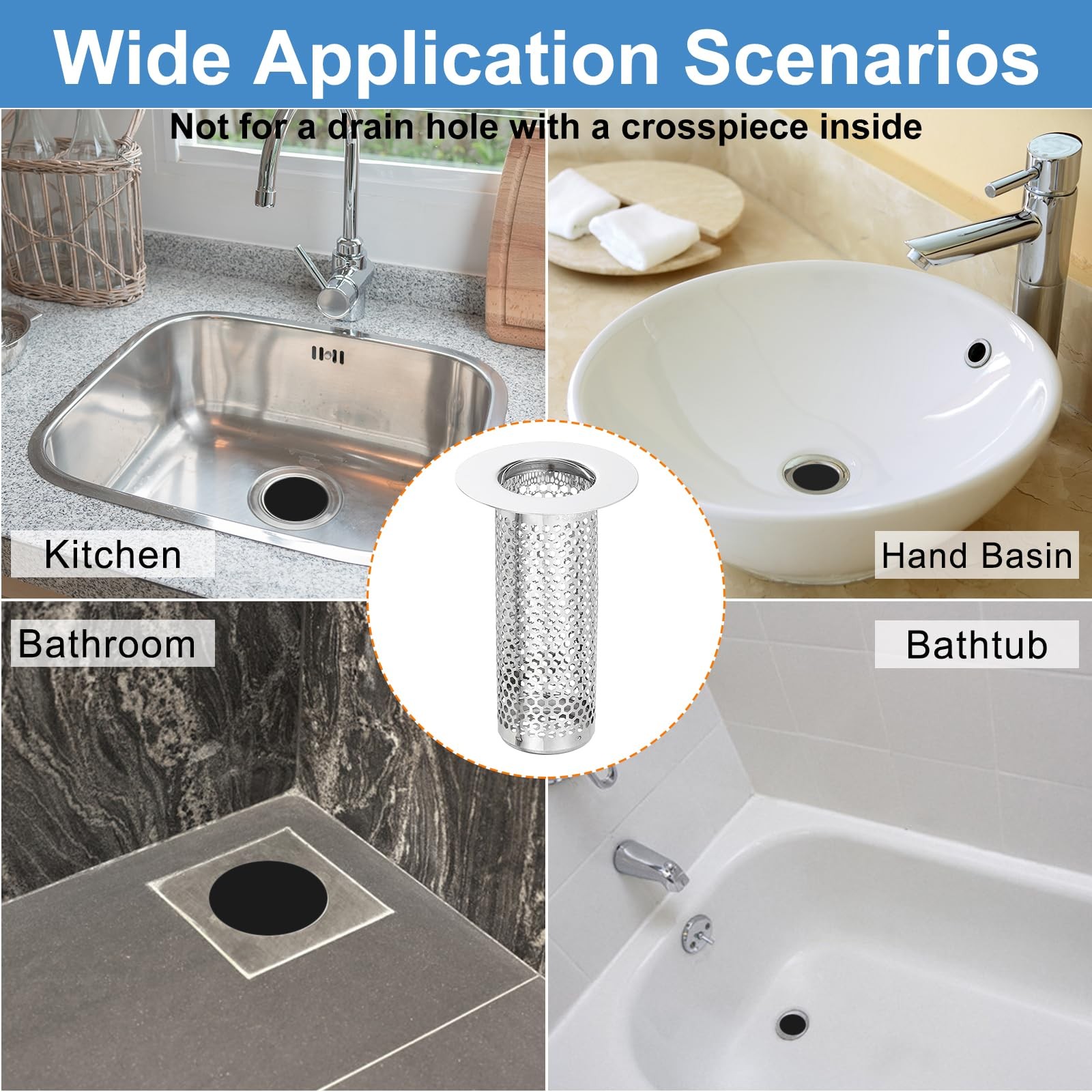 uxcell 3 Pack Shower Drain Strainer, 3.2″ x 2.2″ 304 Stainless x