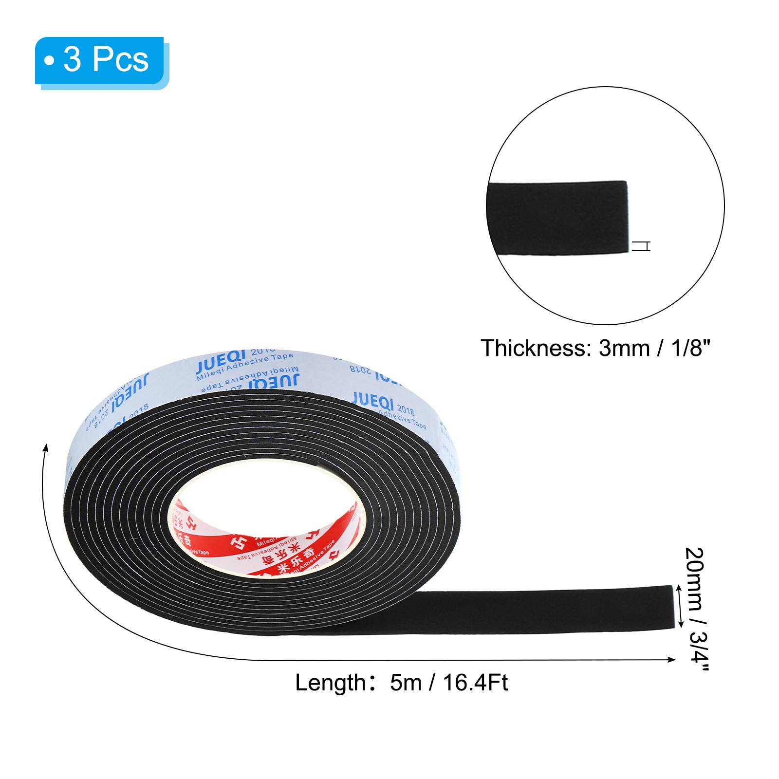 2 Pcs 3/4″W x 1/8″T x 16.4Ft EVA Foam Tape Black Sealing Weather Strip for Door