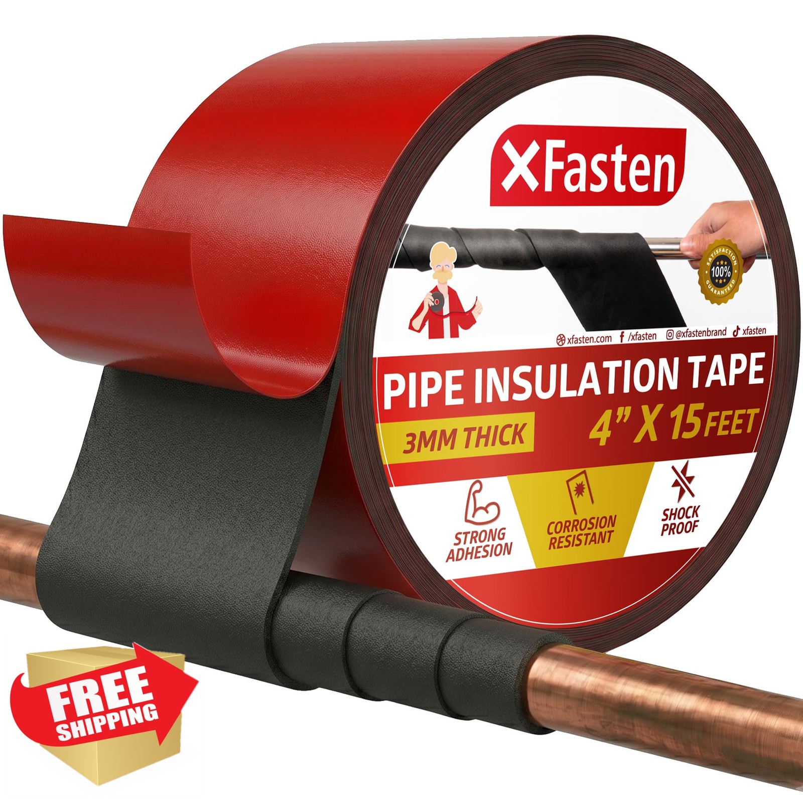 XFasten 4 Inch x 15 Feet Foam Pipe Insulation Tape
