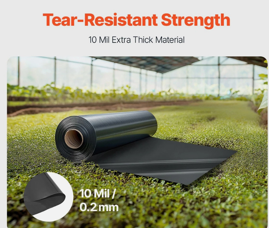 10Mil Plastic Sheeting Roll 5 x 100 FT Heavy Duty Polyethylene Black