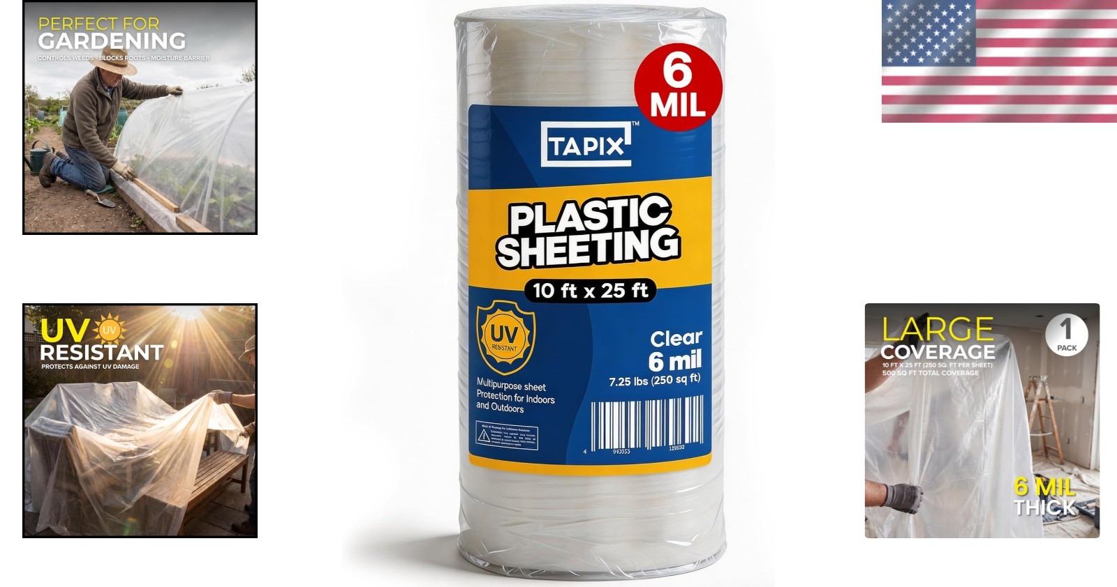 Heavy Duty 6 Mil UV Protection Plastic Sheeting 10′ x 25′ for Various Projects