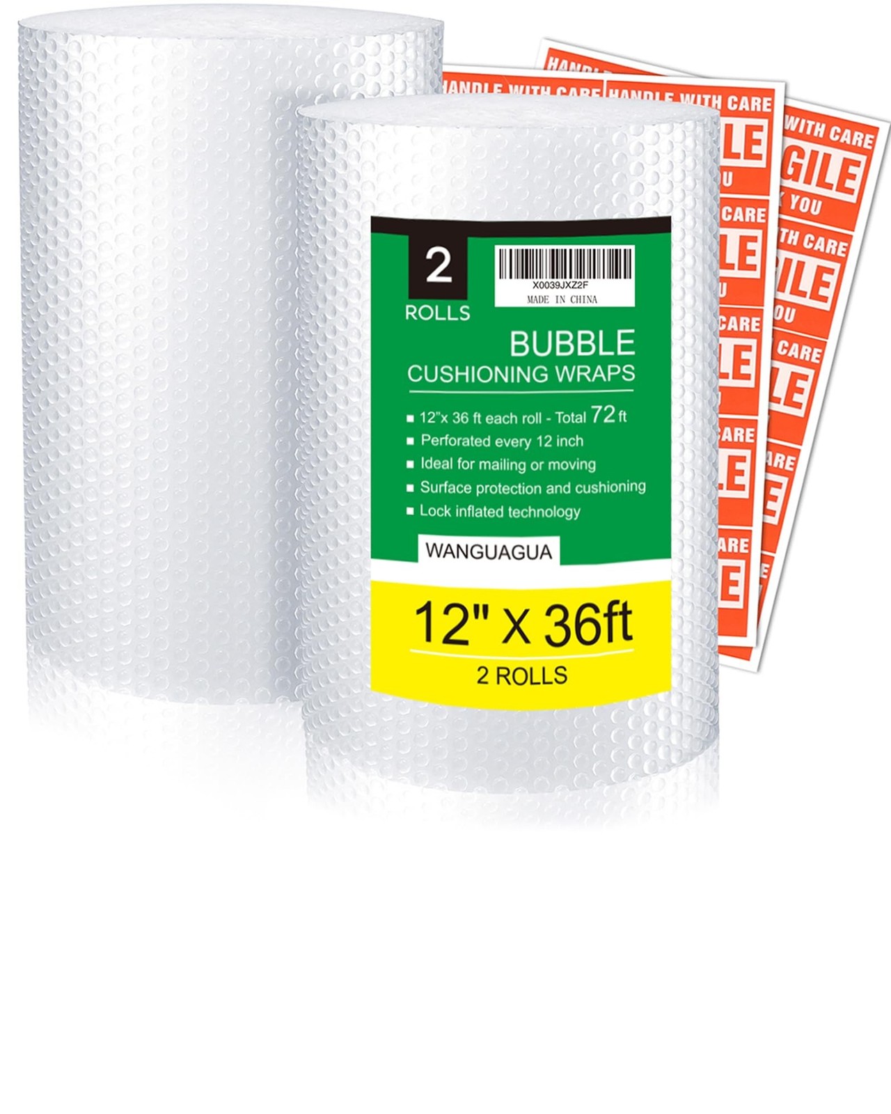 wanguagua 2 Pack 12 Inch x 72 ft Total Bubble Packing Wrap for Moving Boxes S…