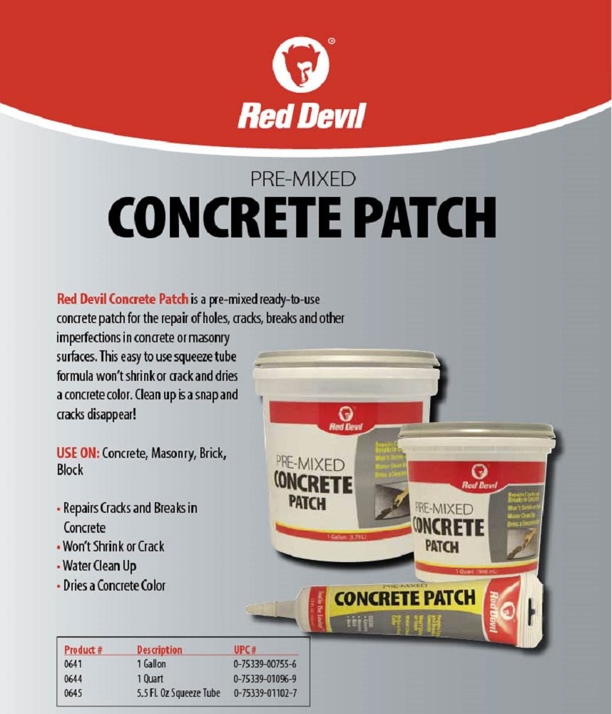 Red Devil 0641 Concrete Repair Patch, Cement Crack Filler, PreMixed, 1 Gallon…